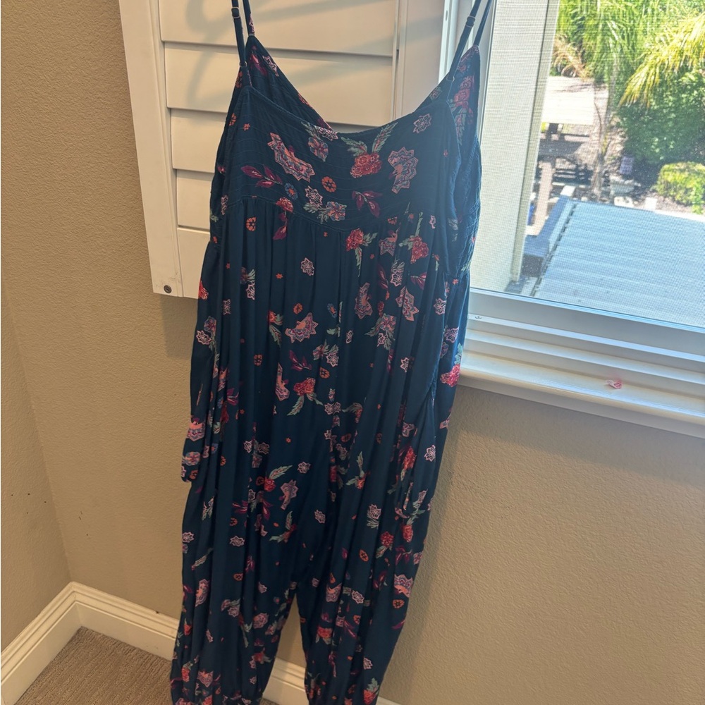 Anthropologie Dark Blue Floral Jumpsuit